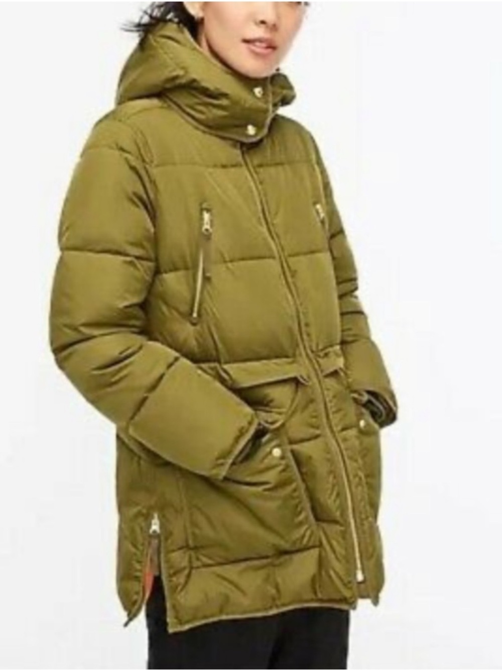 J.Crew Chateau Signature Puffer PrimaLoft Jacket XSP Hooded Warm Olive